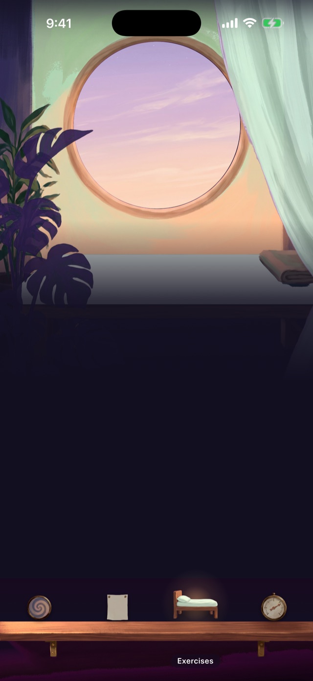 A guided session: the countdown glows in the window while the figure holds a position